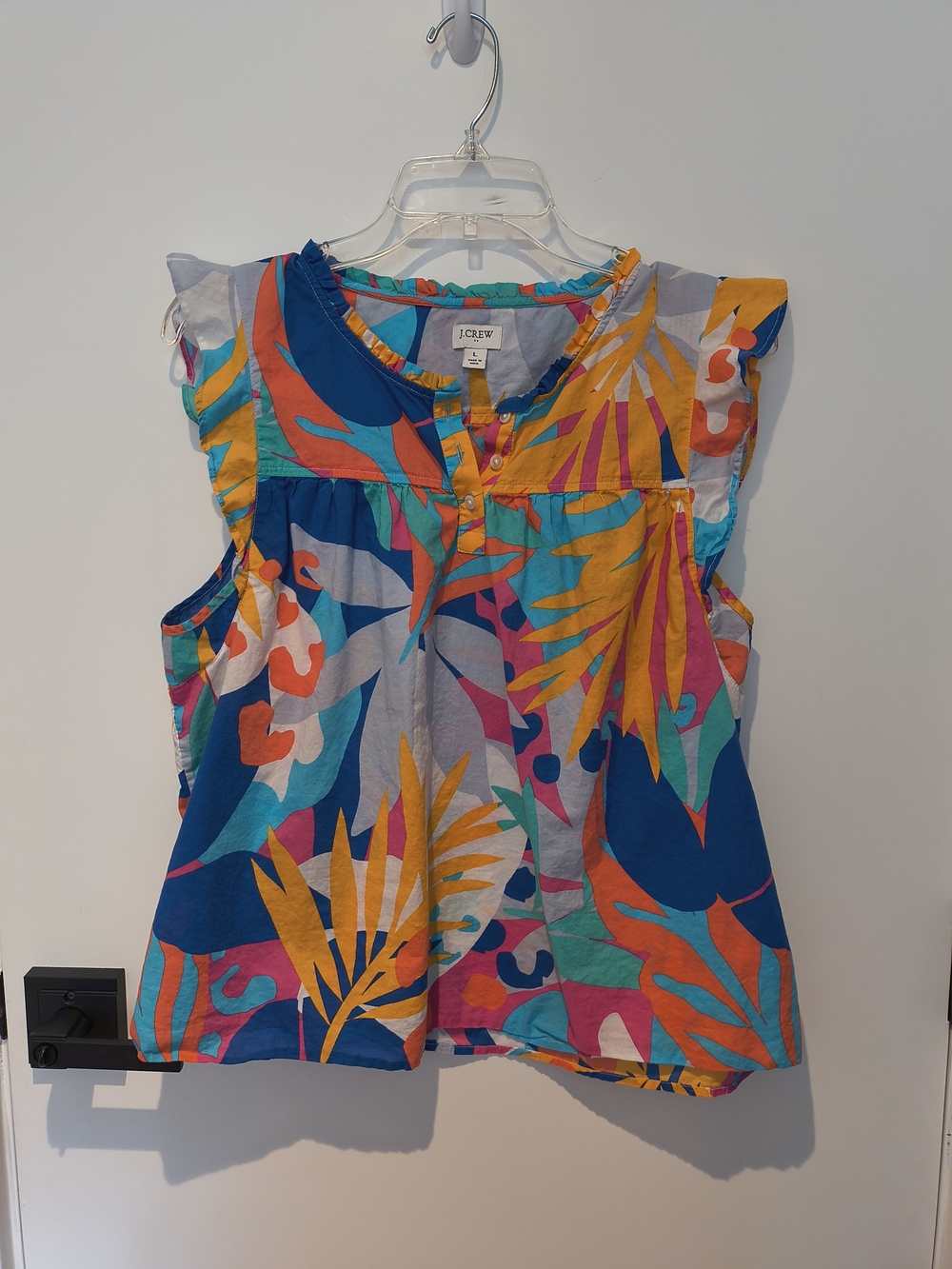 J. Crew Women's Multicolor Tropical Print Ruffle Sleeve Top